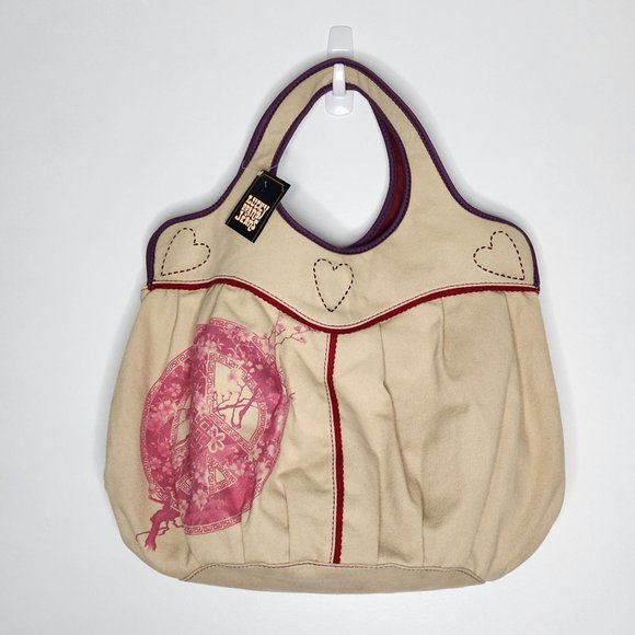 Lucky Brand Handbags - Lucky Brand Large Peace Sign Canvas Shopper Hobo Tote NEW